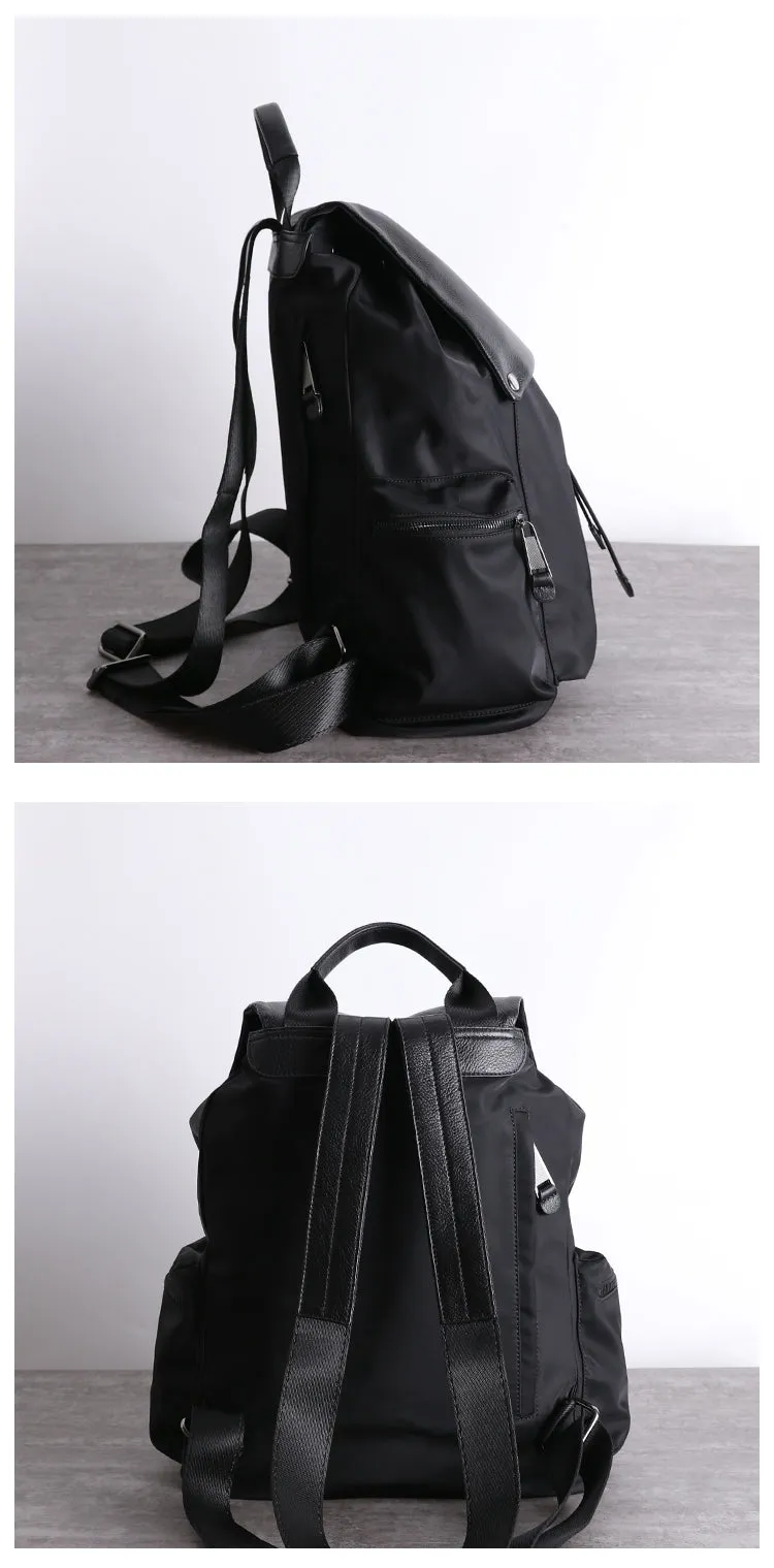 Cute Black Nylon Satchel Backpack Womens School Backpack Bag Black Nylon Leather Travel Rucksack for Ladies