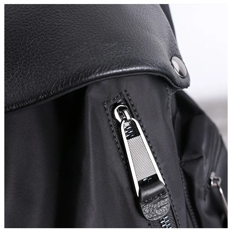 Cute Black Nylon Satchel Backpack Womens School Backpack Bag Black Nylon Leather Travel Rucksack for Ladies