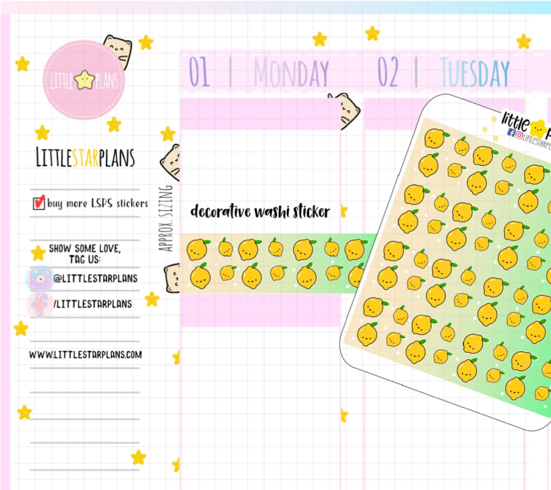 Cute Lemon Doodle Washi Planner Sticker (DO13)