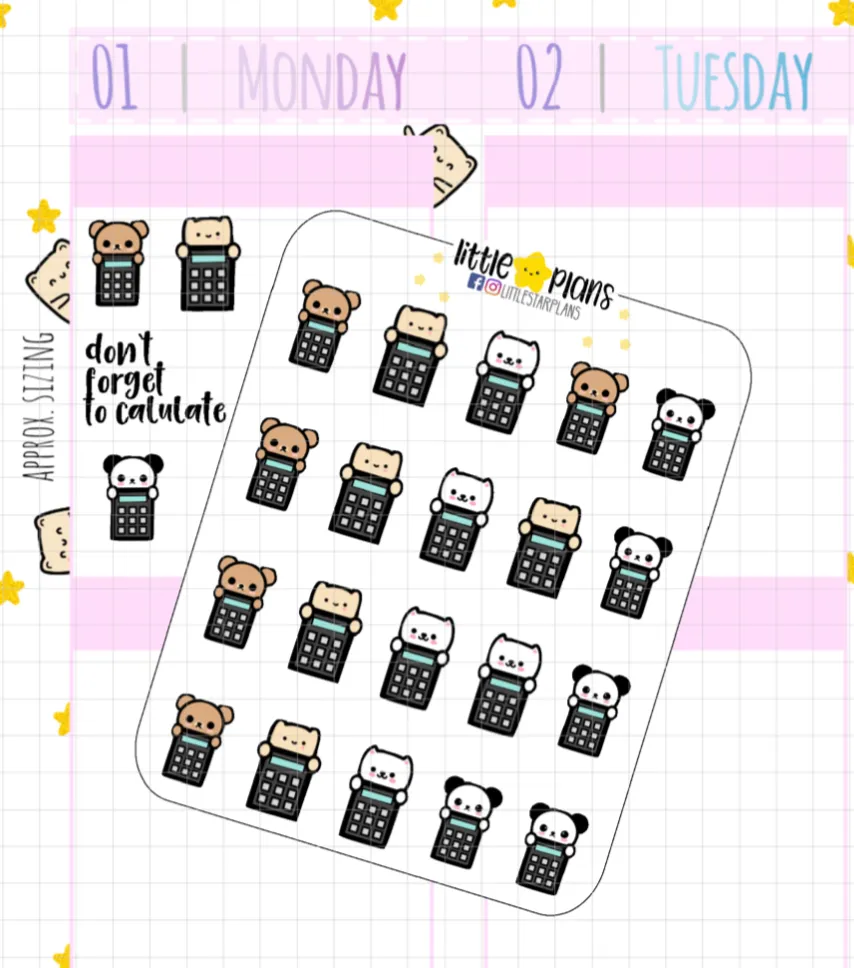 Cute Neku and Animal Friends Calculator Planner Stickers (D03)