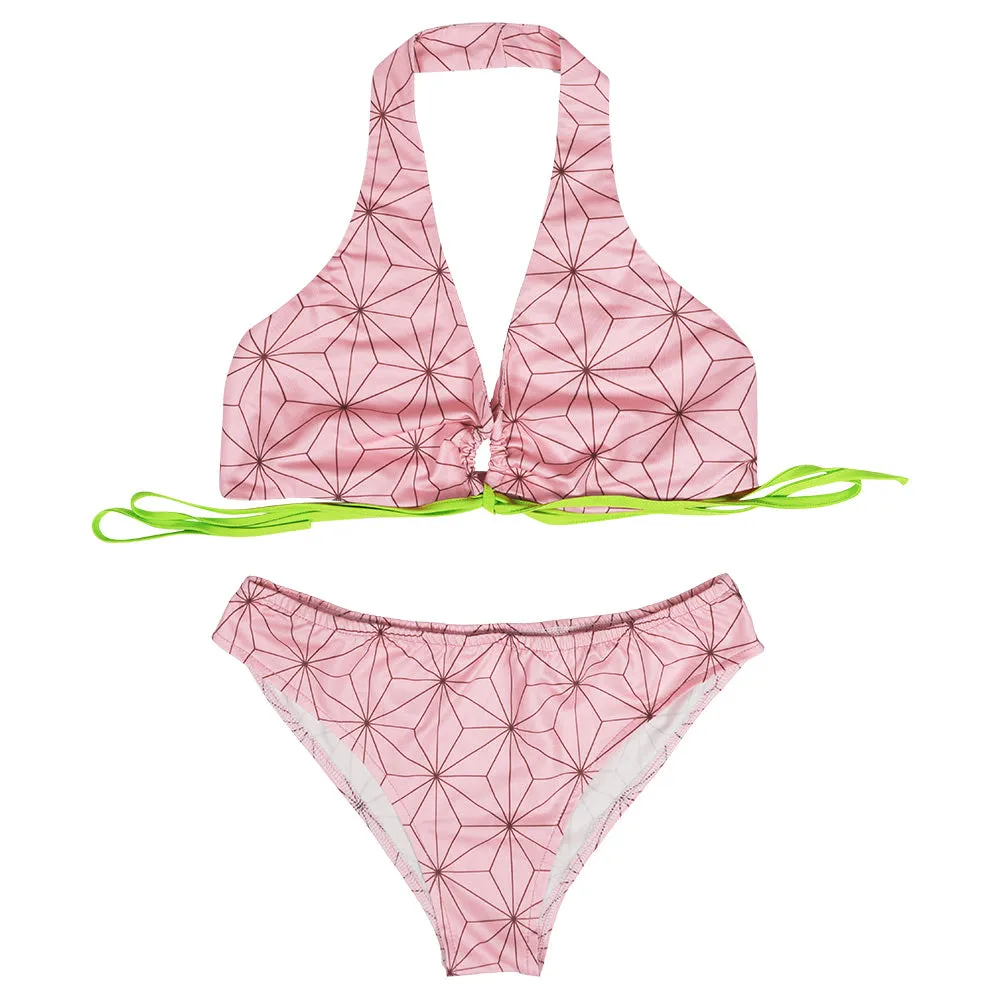 Demon Slayer Kamado Nezuko Swimsuit Cosplay Costume Two-Piece Swimwear Outfits Halloween Carnival Suit