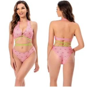 Demon Slayer Kamado Nezuko Swimsuit Cosplay Costume Two-Piece Swimwear Outfits Halloween Carnival Suit
