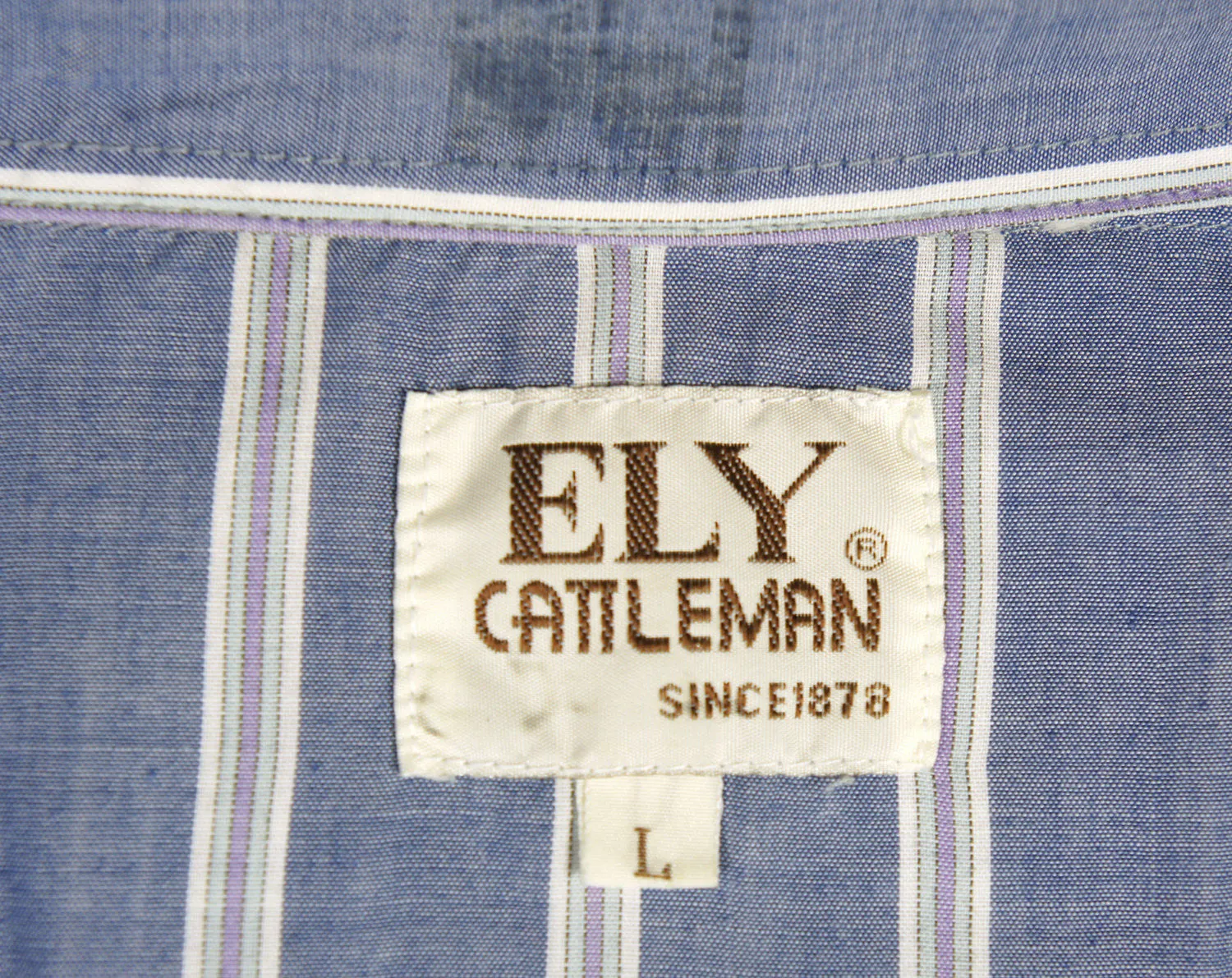 Denim Blue Striped Western Pearl Snap Shirt - Size L