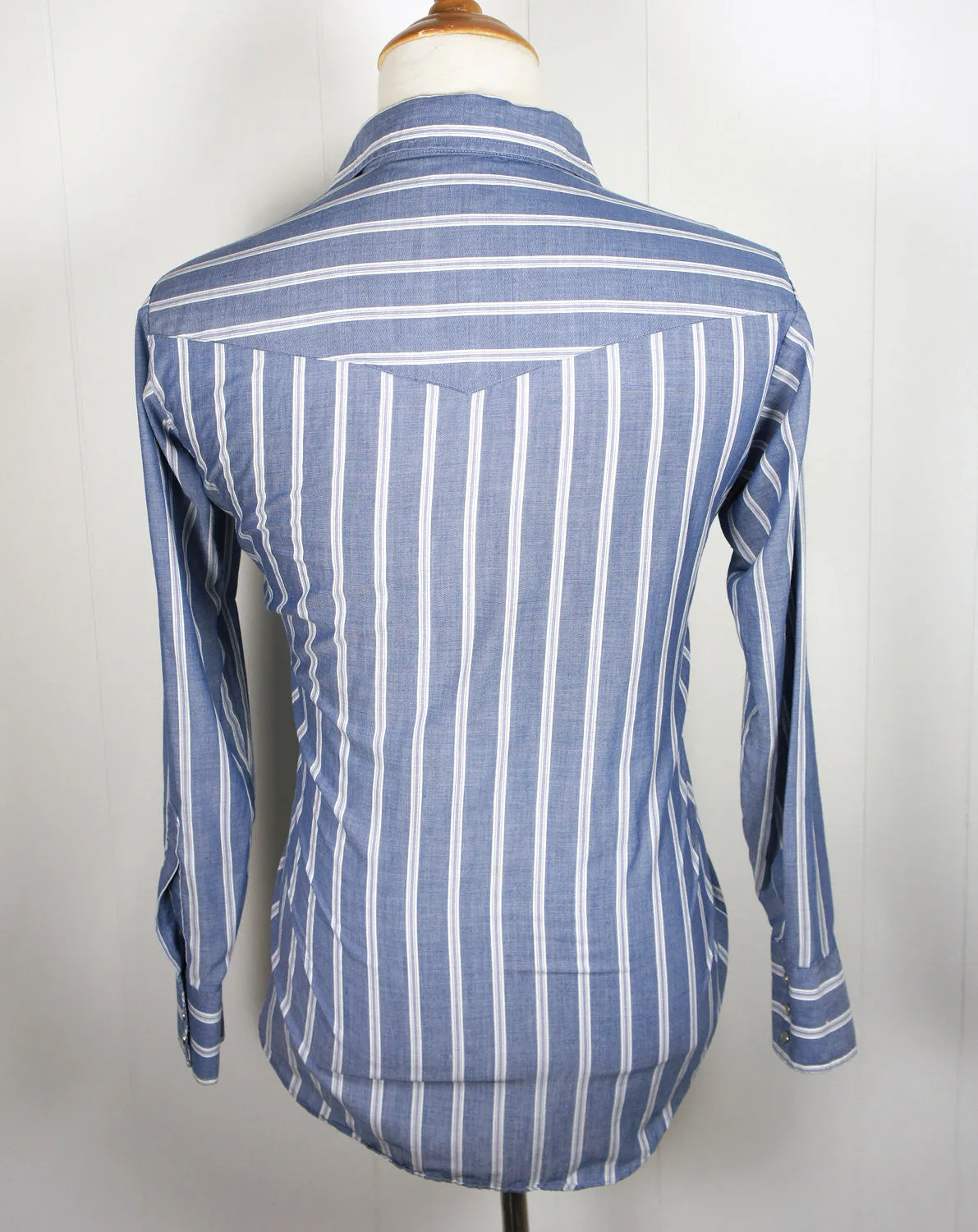 Denim Blue Striped Western Pearl Snap Shirt - Size L