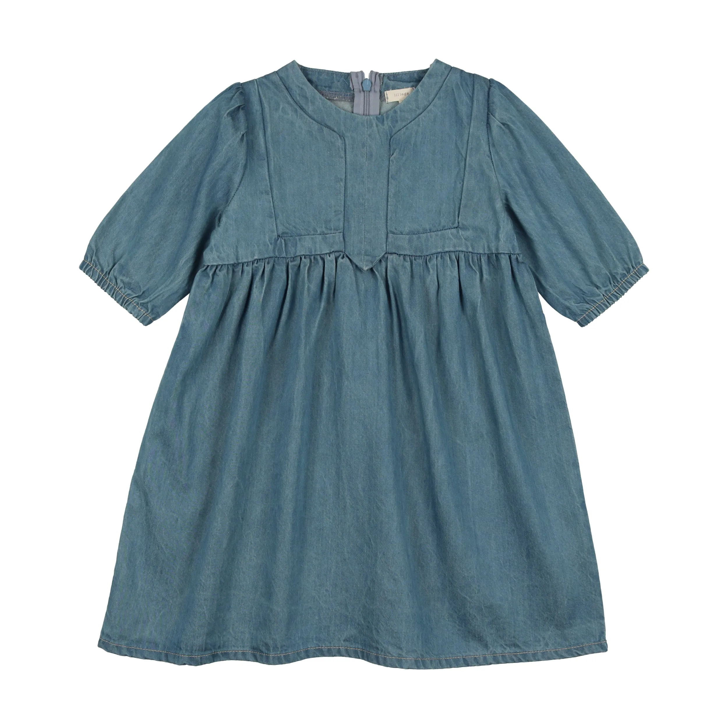 DENIM TENCEL PANEL DRESS THREE QUARTER SLEEVE