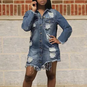 Distressed Cutout Fringe Hem Casual Coat