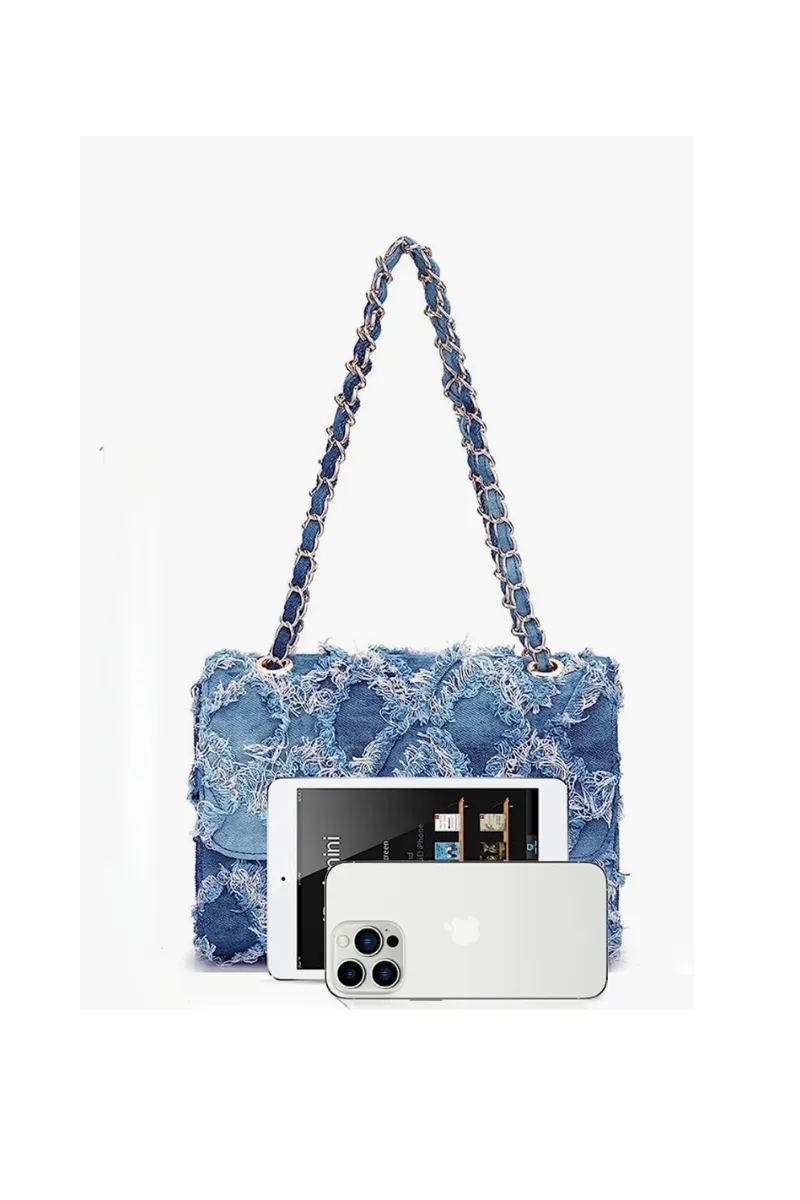 DISTRESSED DENIM HANDBAG