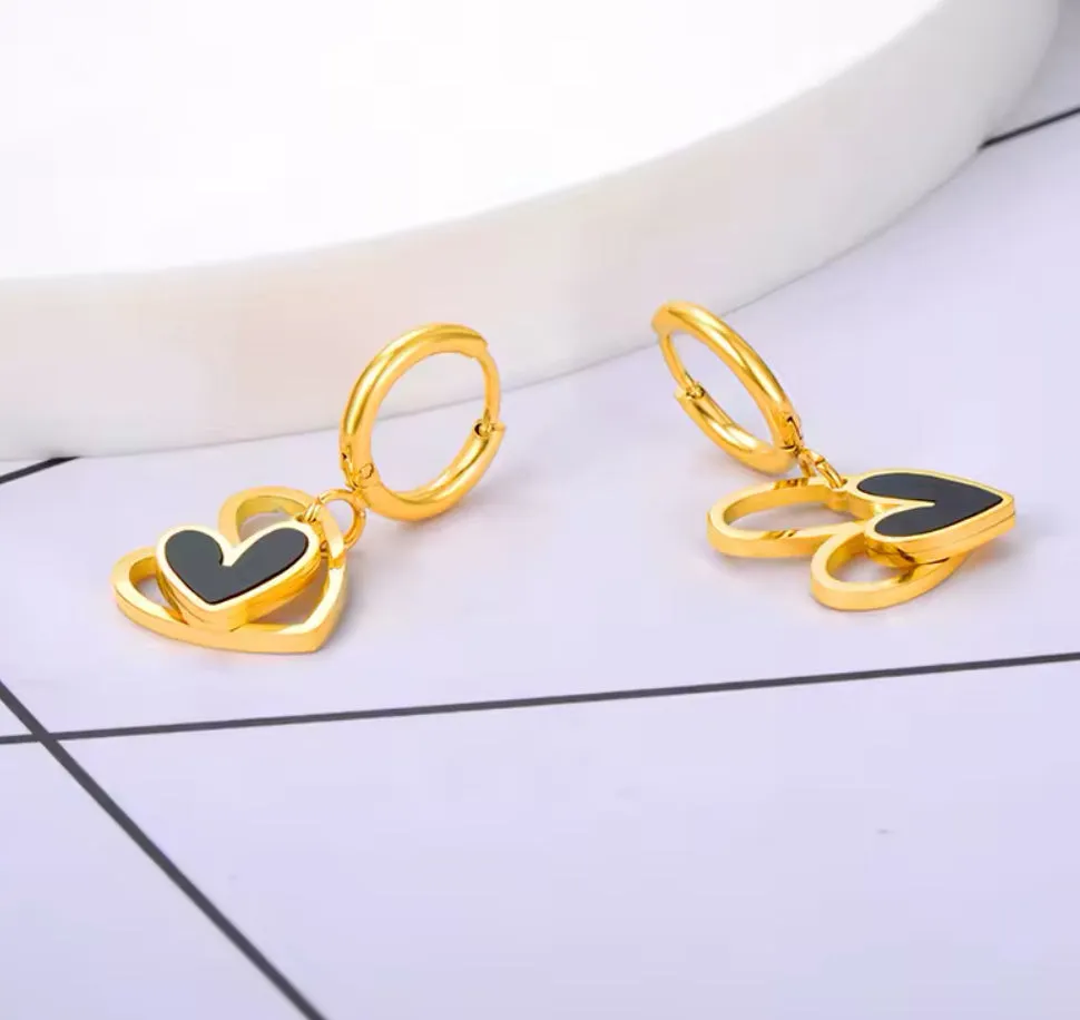 Double Heart Dangling Hoops Earrings