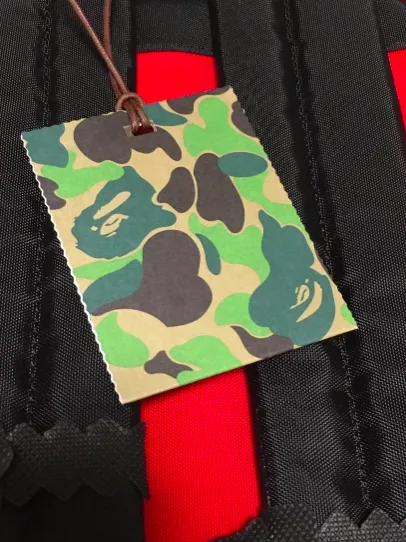 DS! A Bathing Ape Bape Leather Patch Nylon Day Pack Backpack Red
