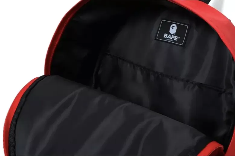 DS! A Bathing Ape Bape Leather Patch Nylon Day Pack Backpack Red
