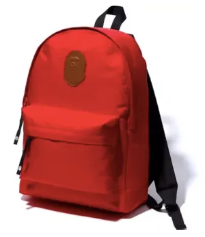 DS! A Bathing Ape Bape Leather Patch Nylon Day Pack Backpack Red