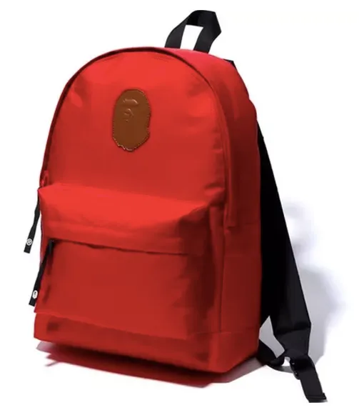 DS! A Bathing Ape Bape Leather Patch Nylon Day Pack Backpack Red