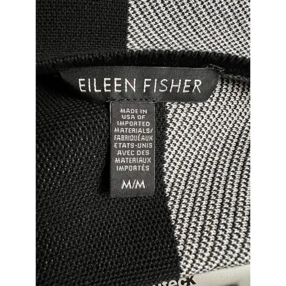 Eileen Fisher Half-Sleeve Colorblock Black/White Thick Fine Knit Sweater Size M
