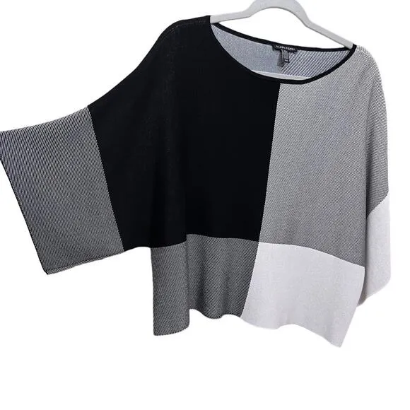 Eileen Fisher Half-Sleeve Colorblock Black/White Thick Fine Knit Sweater Size M