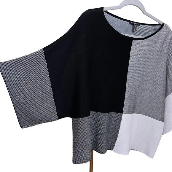 Eileen Fisher Half-Sleeve Colorblock Black/White Thick Fine Knit Sweater Size M