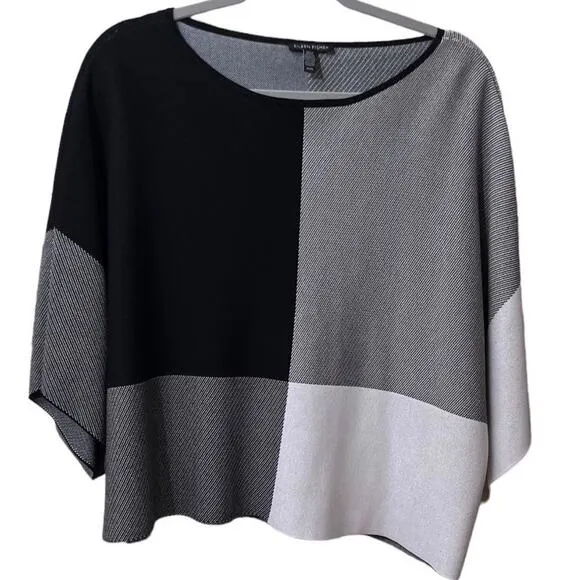 Eileen Fisher Half-Sleeve Colorblock Black/White Thick Fine Knit Sweater Size M