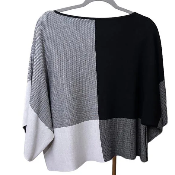 Eileen Fisher Half-Sleeve Colorblock Black/White Thick Fine Knit Sweater Size M