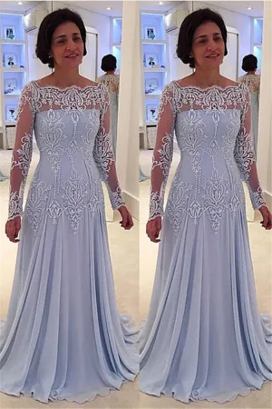 Elegant A-line Lace Long-Sleeve Mother-the-bride Dress