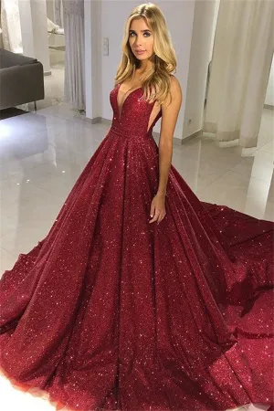 Elegant A-Line Straps Sleeveless V-Neck Floor-Length Prom Party Gowns
