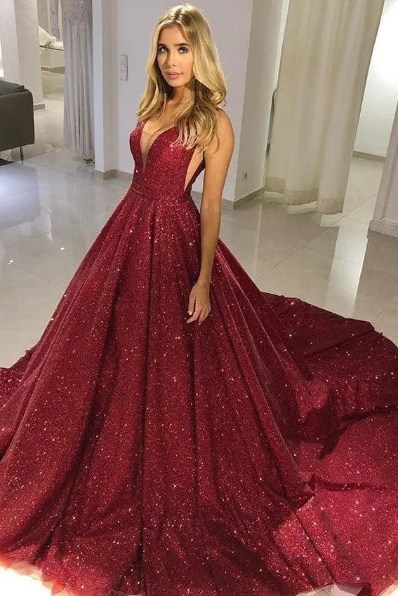 Elegant A-Line Straps Sleeveless V-Neck Floor-Length Prom Party Gowns