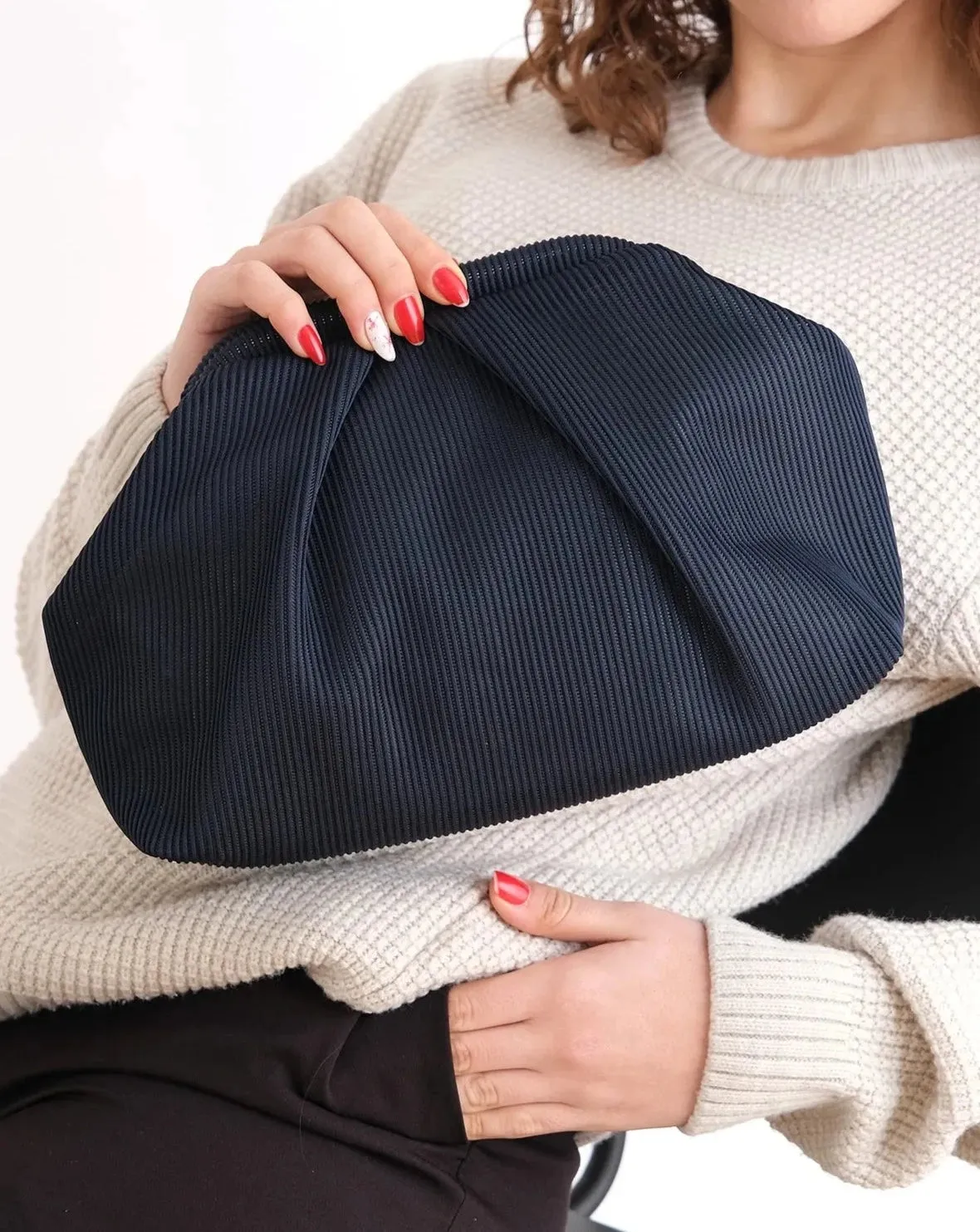 Elegant Fuschia Pleated Clutch Handbag