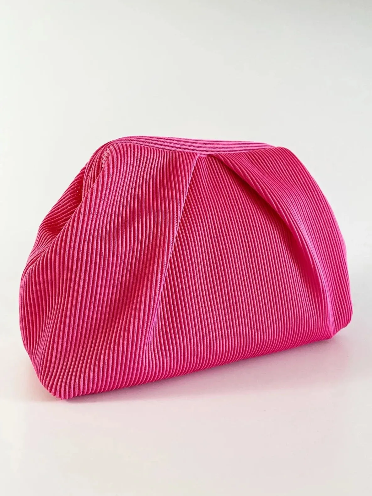 Elegant Fuschia Pleated Clutch Handbag