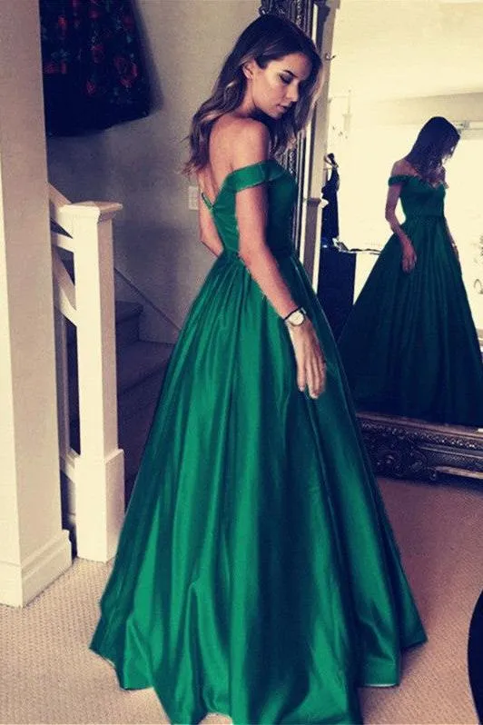 Elegant Off-the-Shoulder Evening Dress Green Long Prom Party Gowns