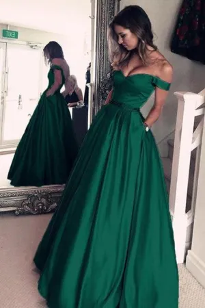Elegant Off-the-Shoulder Evening Dress Green Long Prom Party Gowns
