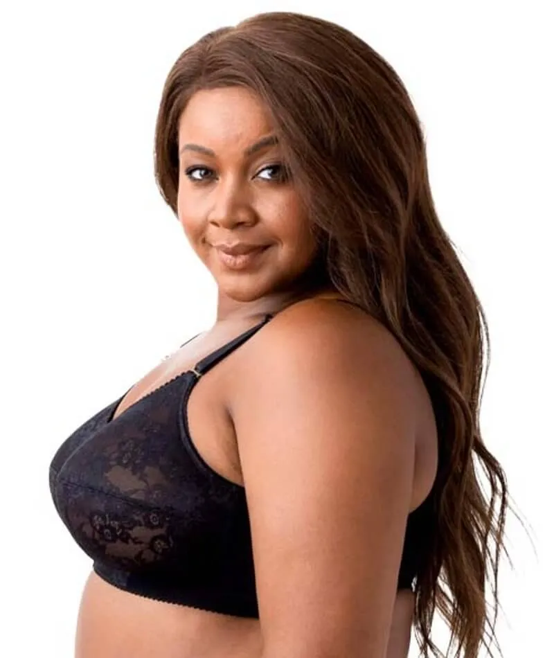 Elila Embroidered Lace Wire-Free Bra - Black