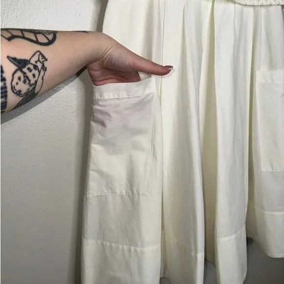 Eliza J Eyelet Detail Fit and Flare Knee Length Dress White Pockets Size 12