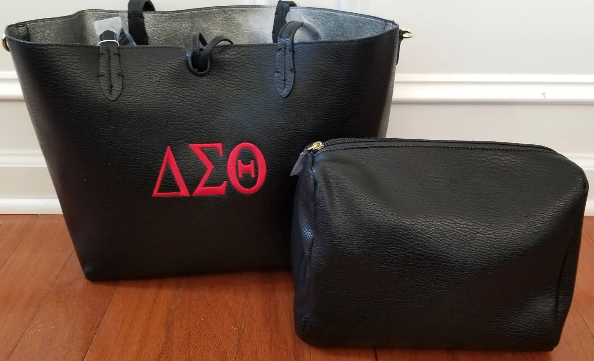 Embroidered Delta Sigma Theta 2 in 1 Handbag with Black Front Tassels