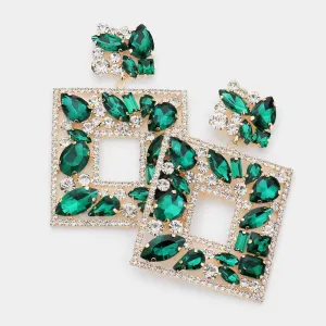 Emerald Multi Crystal Stone Square Chandelier Pageant Earrings | Prom Earrings | 544607
