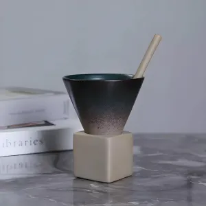 Exquisite Japanese Retro Cup 200ml with Elegant Base (Greenish Black)