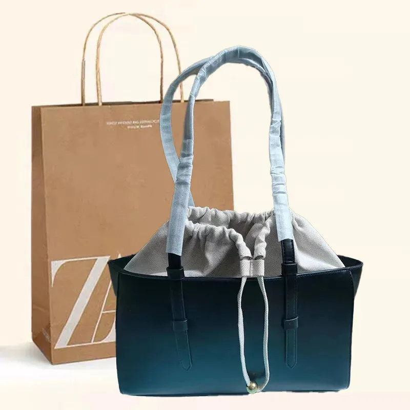 Fashionable Soft Leather Shoulder Bag with Drawstring Closure