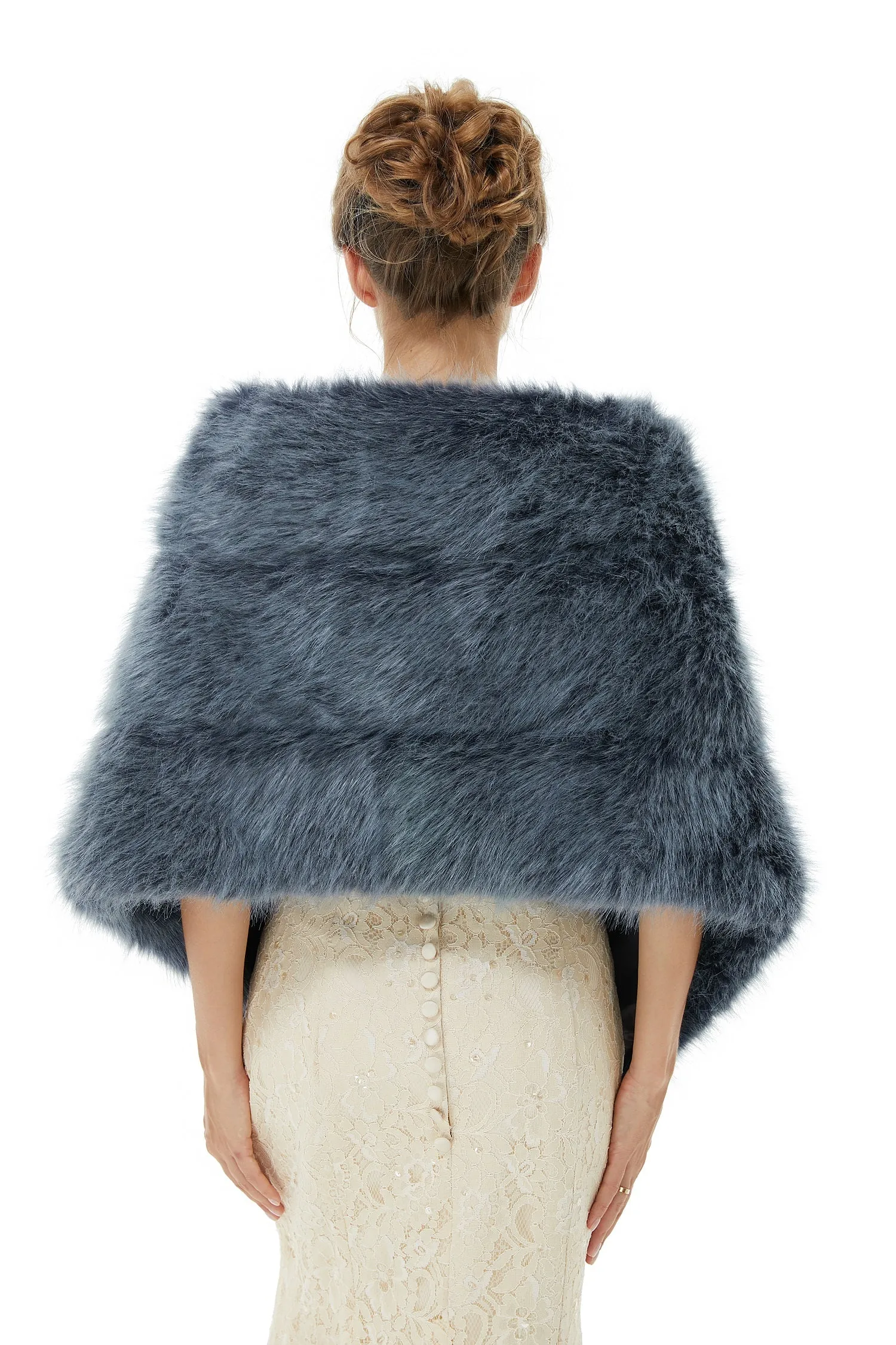Faux Fur Jacket Women Navy Winter Wrap Shawl Poncho Cape Coat