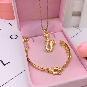 Feng Shui Love Enhencement Gold Plated Fox Two-piece Set Jewelry