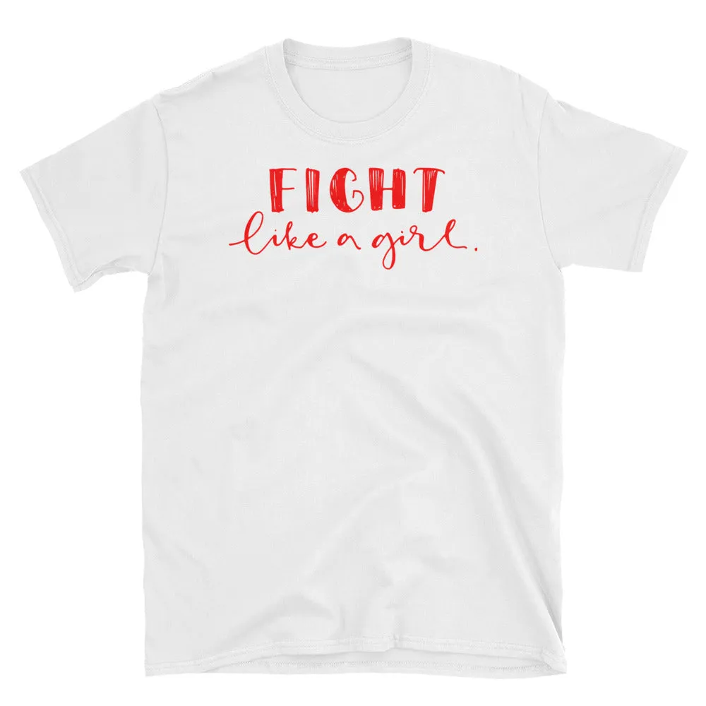 Fight Like a Girl T Shirt White Girl Empowerment T Shirt Short-Sleeve Strong Girl T-Shirt