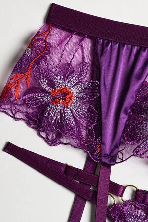 Floral Passion Bra, Thong and Garter Set
