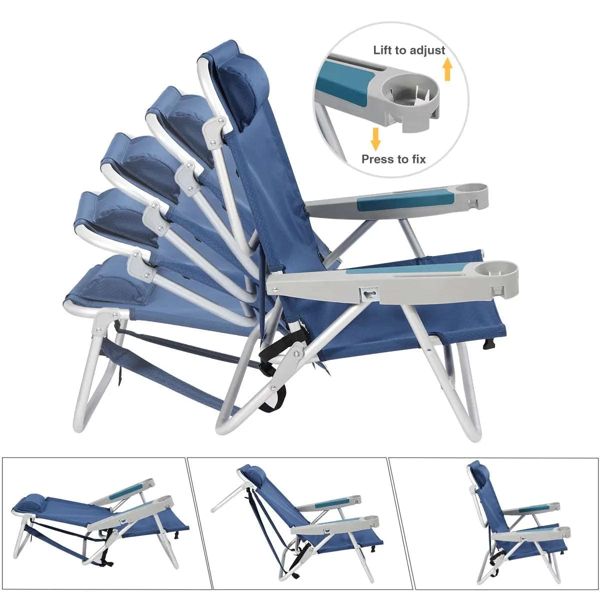Folding Backpack Beach Chair 2 Pack Aluminum 5-Position