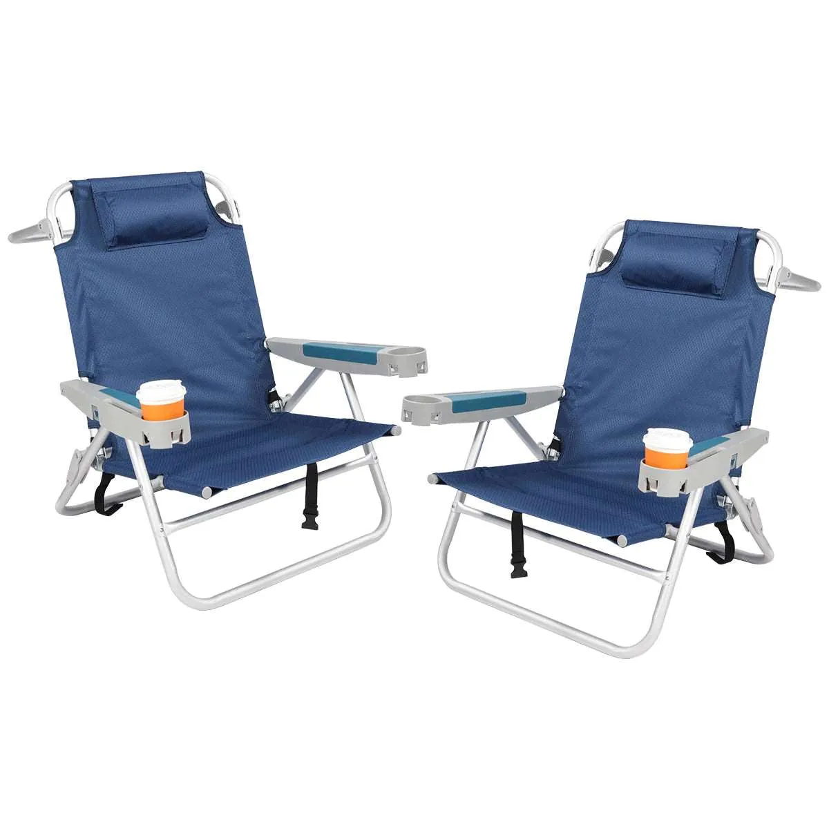 Folding Backpack Beach Chair 2 Pack Aluminum 5-Position