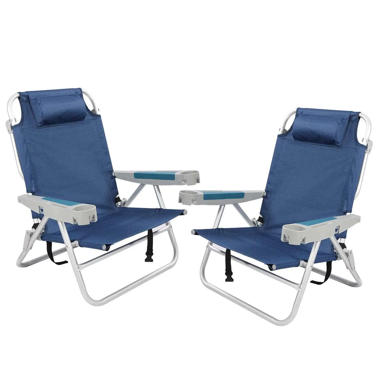Folding Backpack Beach Chair 2 Pack Aluminum 5-Position