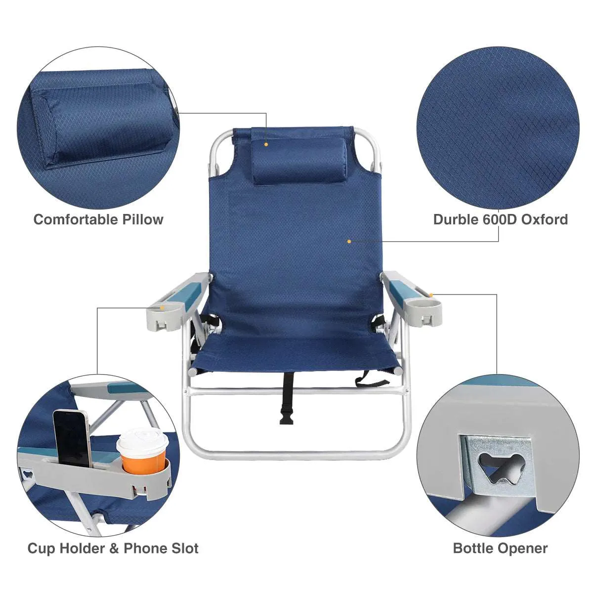 Folding Backpack Beach Chair 2 Pack Aluminum 5-Position