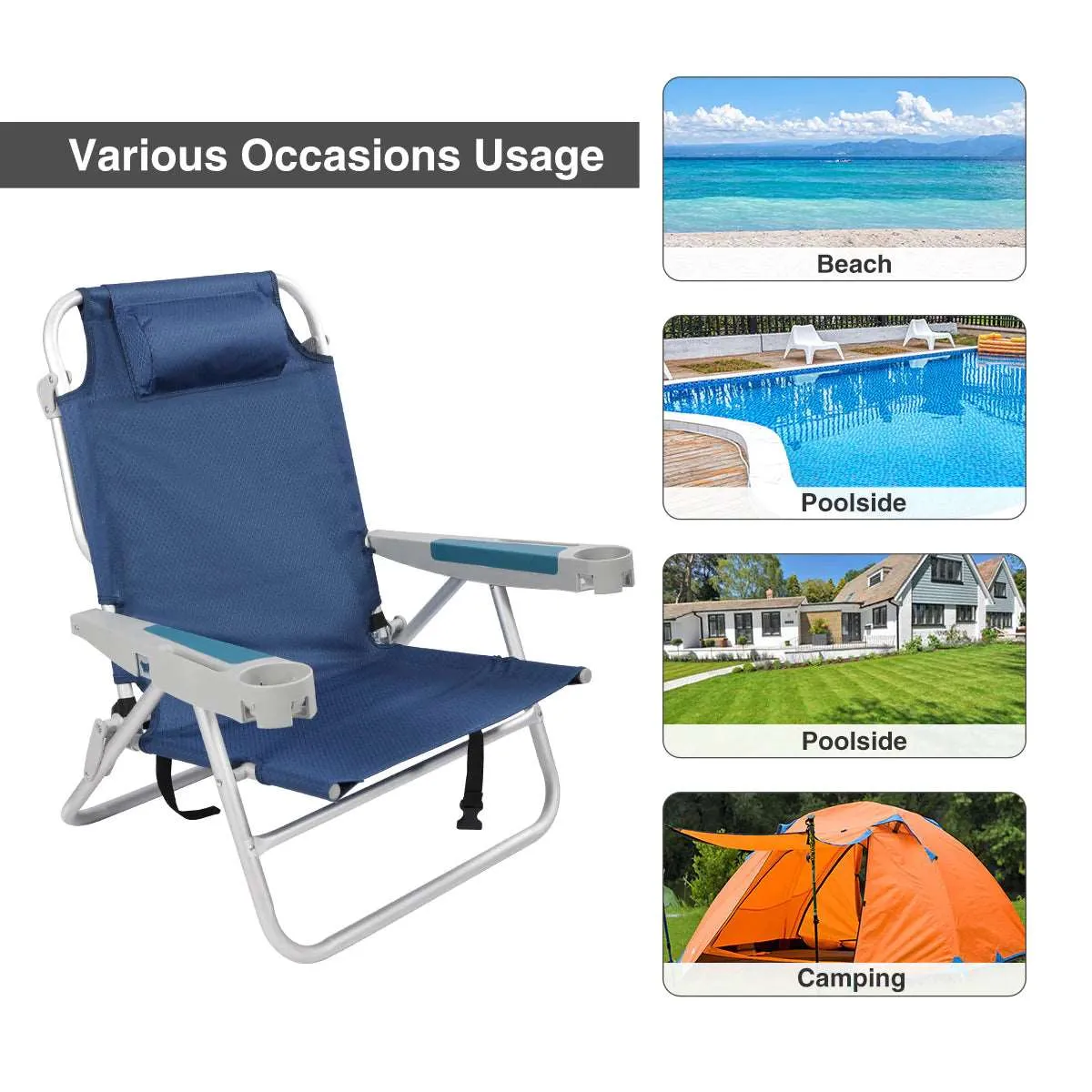 Folding Backpack Beach Chair 2 Pack Aluminum 5-Position