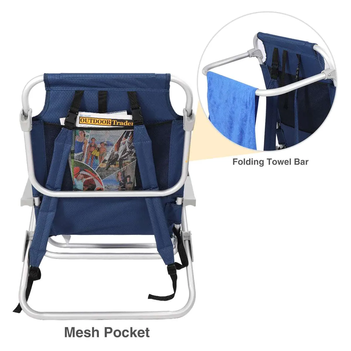 Folding Backpack Beach Chair 2 Pack Aluminum 5-Position