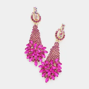 Fuchsia Crystal Abstract Cluster Pageant Earrings  | Prom Earrings | 592375