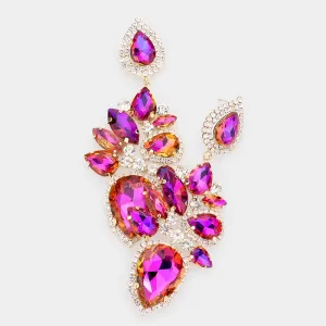 Fuchsia Crystal Marquise Teardrop Stone Cluster Pageant Statement Earrings  | Pageant Jewelry | 530330
