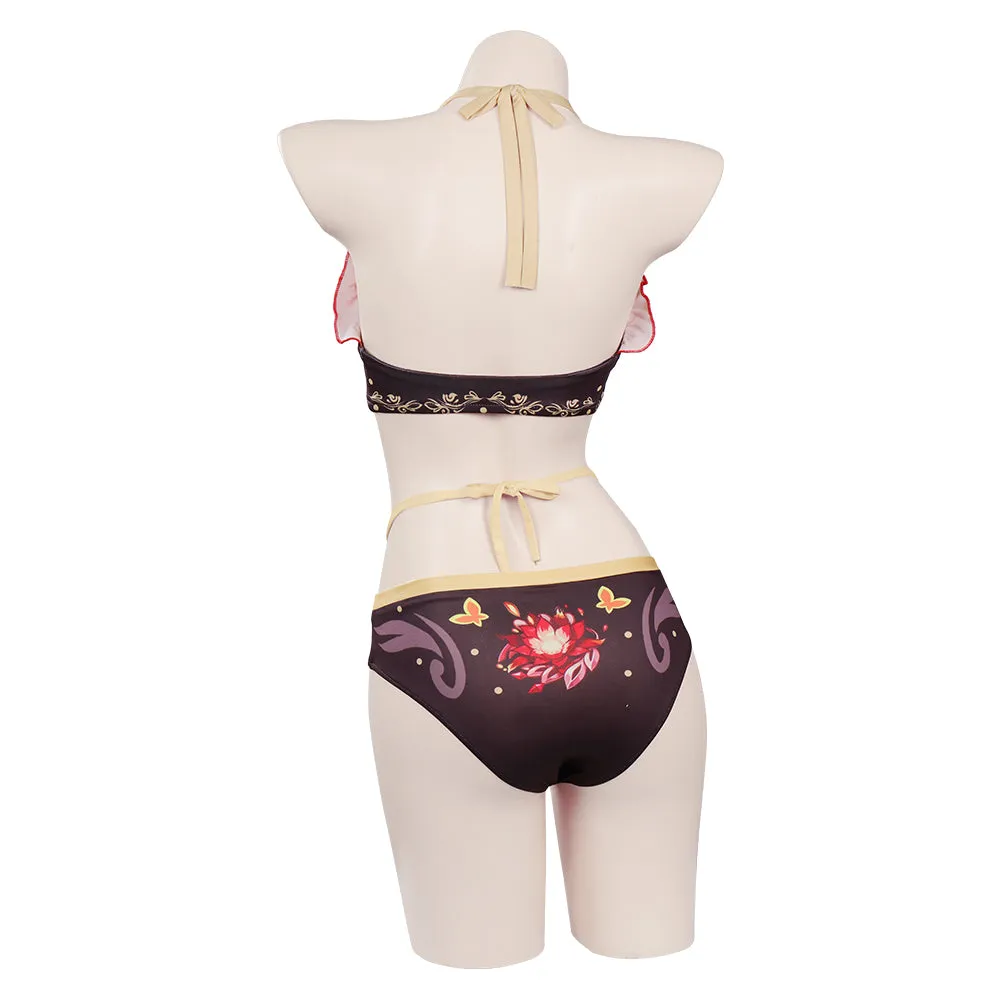 Genshin Impact Hutao Swimsuit Cosplay Costume Women Bikini Top Shorts Cloak Outfits Halloween Carnival Suits