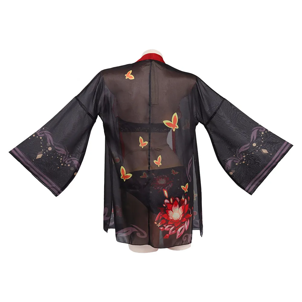 Genshin Impact Hutao Swimsuit Cosplay Costume Women Bikini Top Shorts Cloak Outfits Halloween Carnival Suits