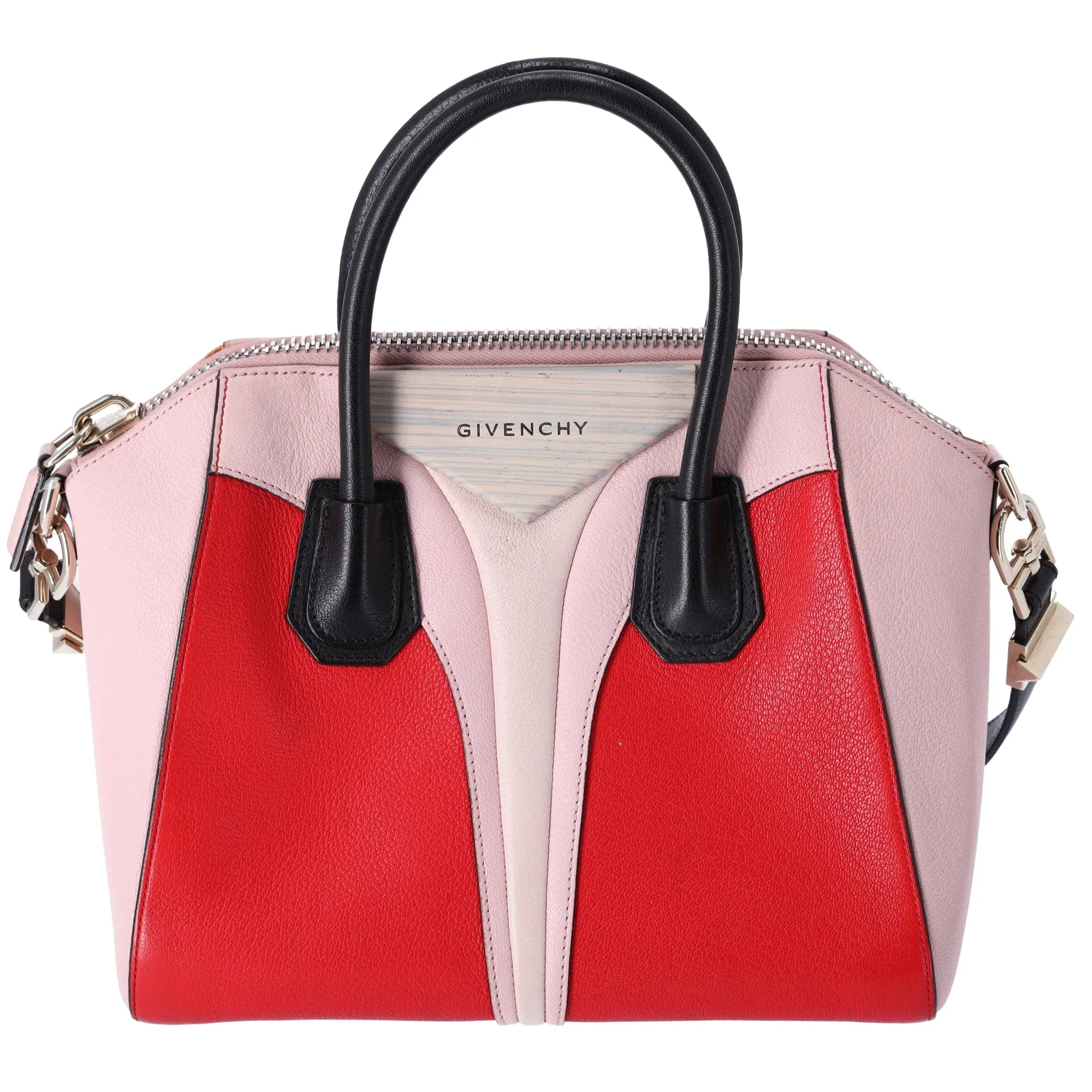 GIVENCHY Antigona Small Satchel Sugar Goatskin Tri-Color Red Pink Black