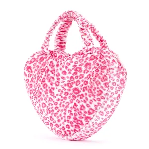 Gloveleya 6-inch Fashion Baby Girls Leopard Handbag Plush Shock Textile Purse Girls Purse Heart Shaped Rose